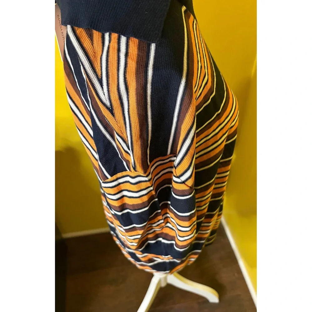 Banana Republic Cotton Sweater Polo Shirt XL Orange Navy Blue Striped Retro Knit